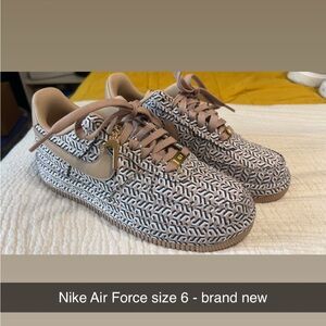 Nike Kids Air Force Sneakers - Tan and White Pattern